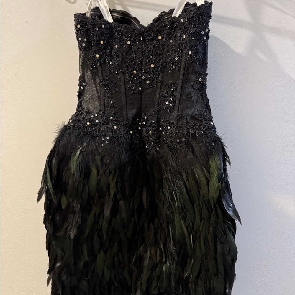 Tony Bowls Black Strapless Feather Dress - Picture 5 of 10